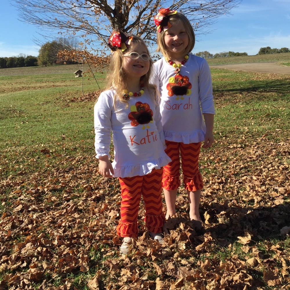 💥Last One💥🦃 Girls Boutique 2pc. Ruffle Chevron Thanksgiving Turkey Outfit - Picture 2 of 11